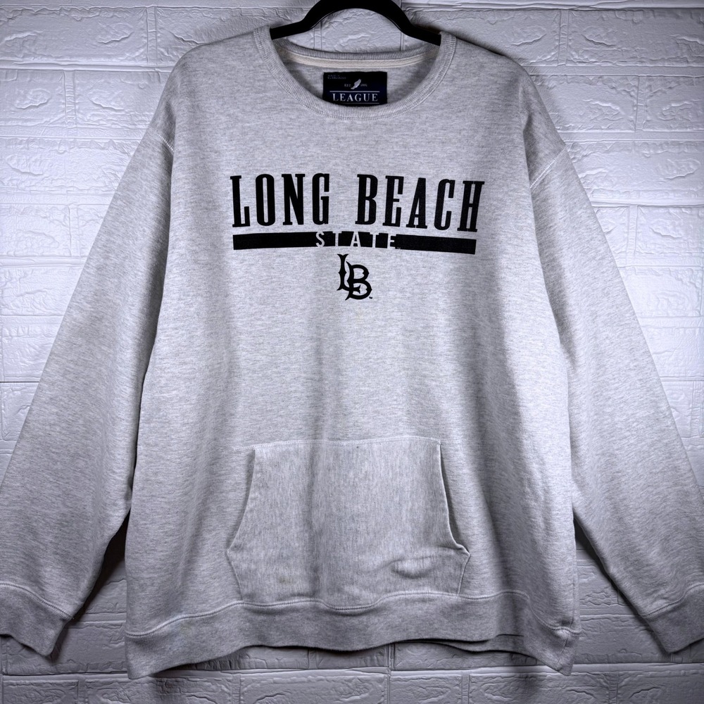 League Sweatshirt Women XXL Grey Long Beach State Crewneck Kangaroo Pocket